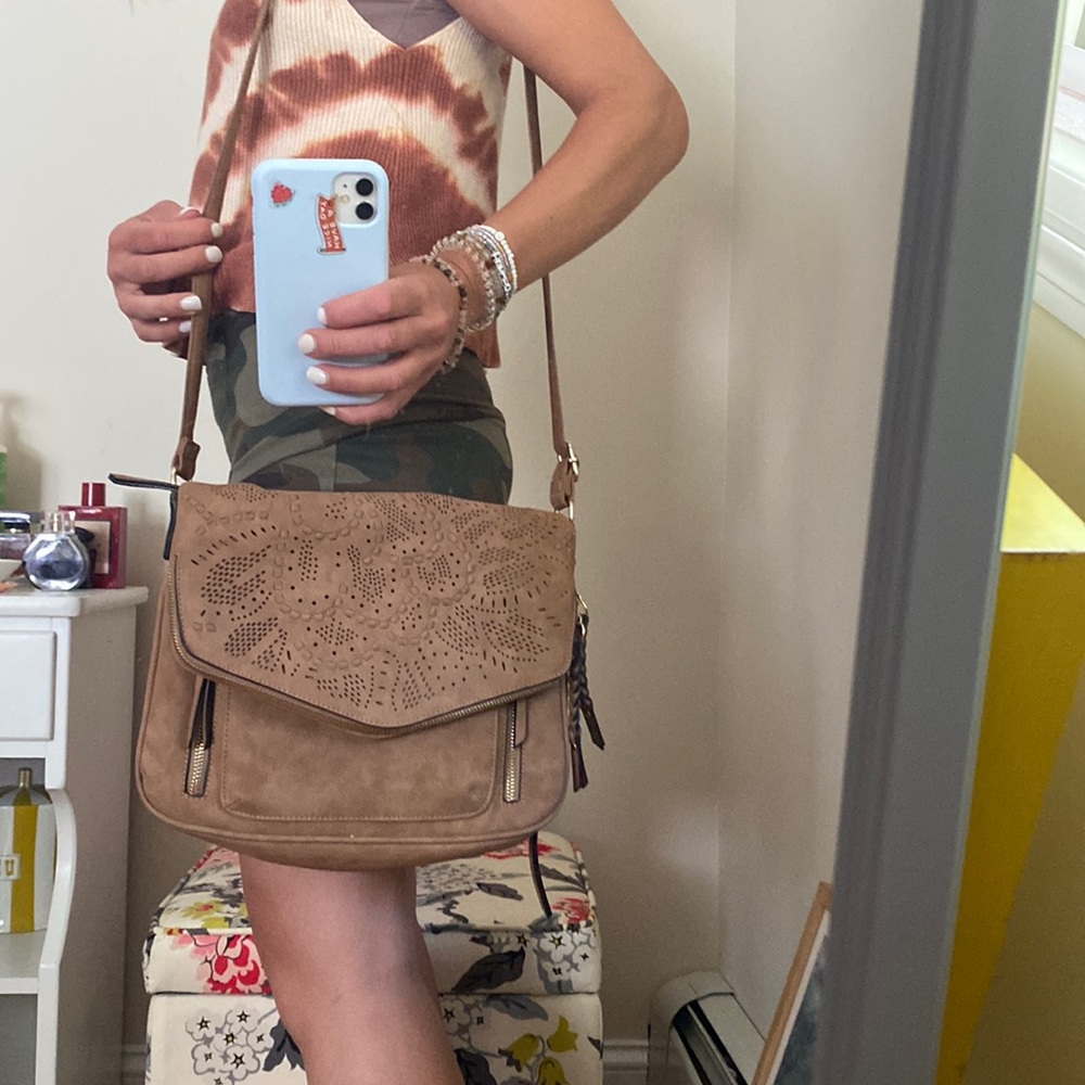 Tan Faux Suede Shoulder/Crossbody